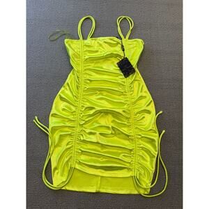 Love And Other Things Female Medium Chartreuse Ruched Party Dress NWT Trendy